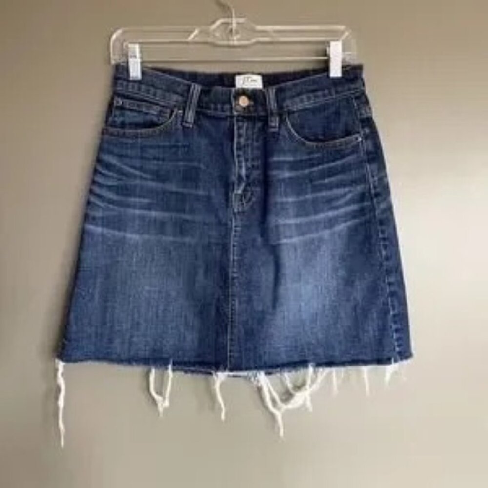 J. Crew Raw Hem Cut Off Denim Blue Jean A-Line Skirt